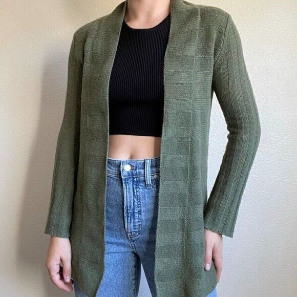 QI Cashmere Womens Green Soft Lightweight Open Cardigan Sz S - Picture 1 of 6